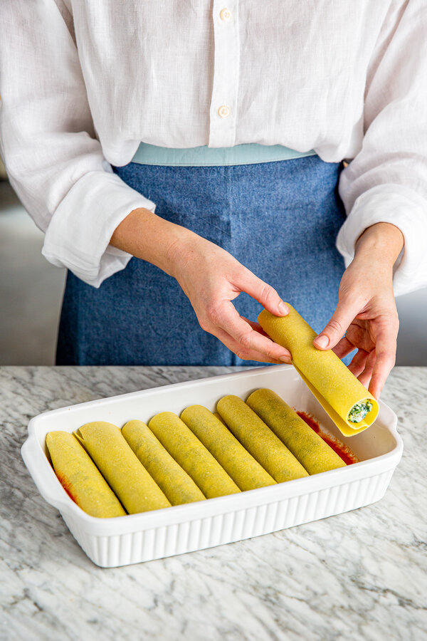 Cannelloni pataruoan muodossa